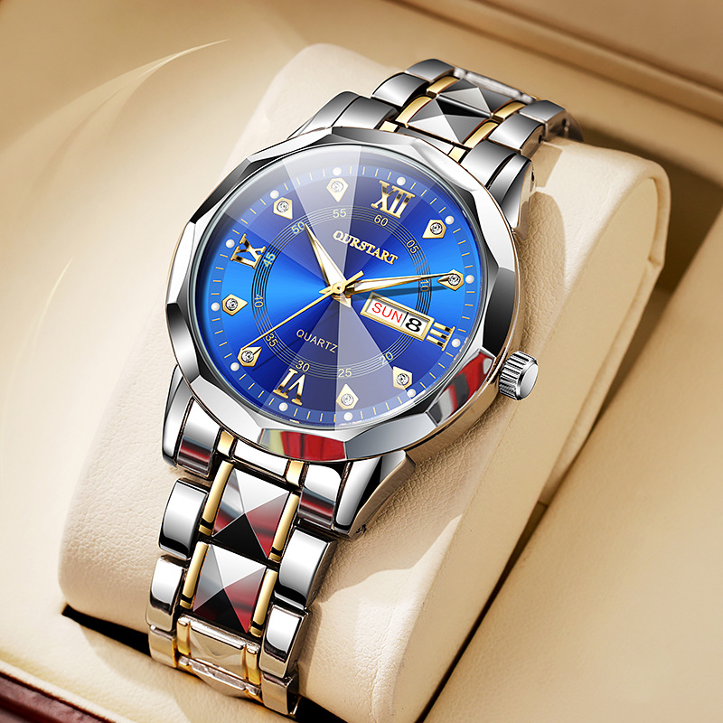 Cartier Watch Tank - 人気ブランドのメンズ腕時計。ビジネスシーンにも合うシンプルなデザインで、夜光機能、防水機能、ダブルカレンダー、リベット装飾、スチールバンドを備えた、スタイリッシュなクォーツ時計。