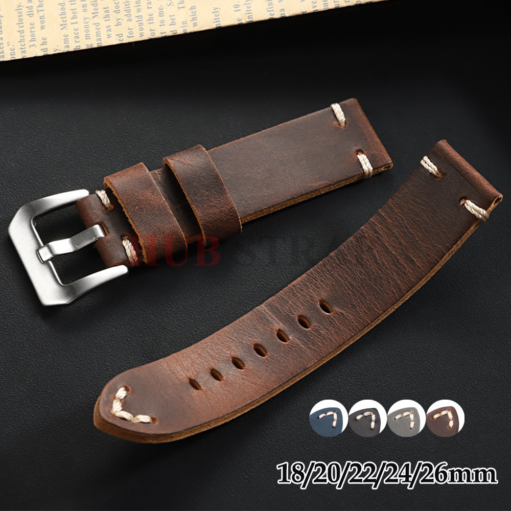Suede Strap Watch - 18mm 20mm 22mm 24mm 26mm ヴィンテージ牛革時計バンド手作りステッチレザーストラップパネライ用セイコースマートウォッチリストバンド用