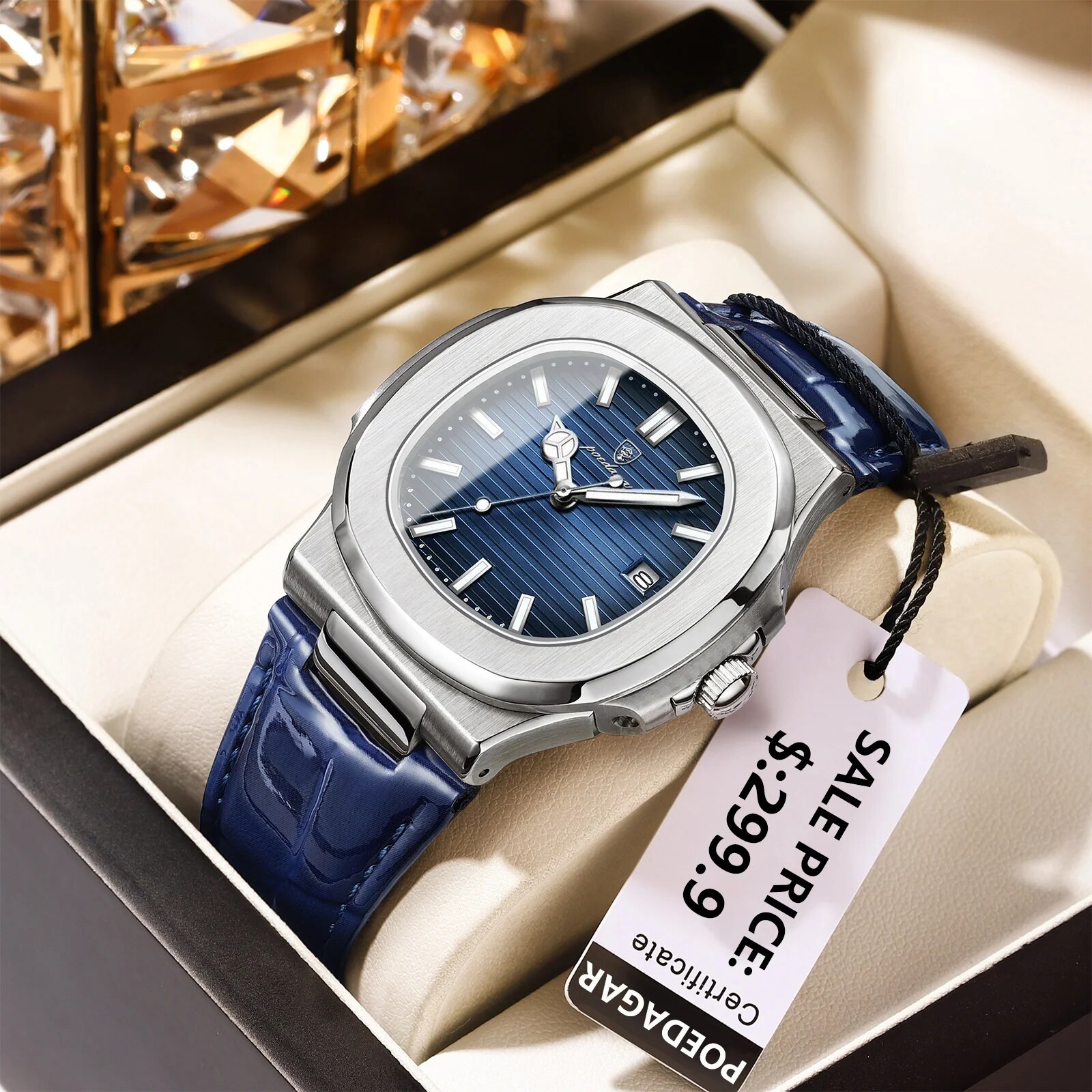 Patek Philippe Watch Nautilus - Poedagar トップ高級スクエアマン腕時計日付防水発光メンズ腕時計高品質レザーメンズクォーツ時計 + ボックスリロイ
