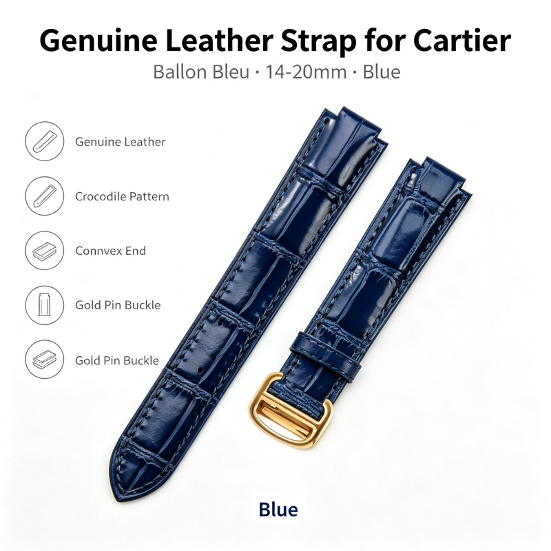 Cartier Watch Ballon Bleu - 14-20mm 本革ストラップ カルティエ バロンブルー ブルー クロコダイル