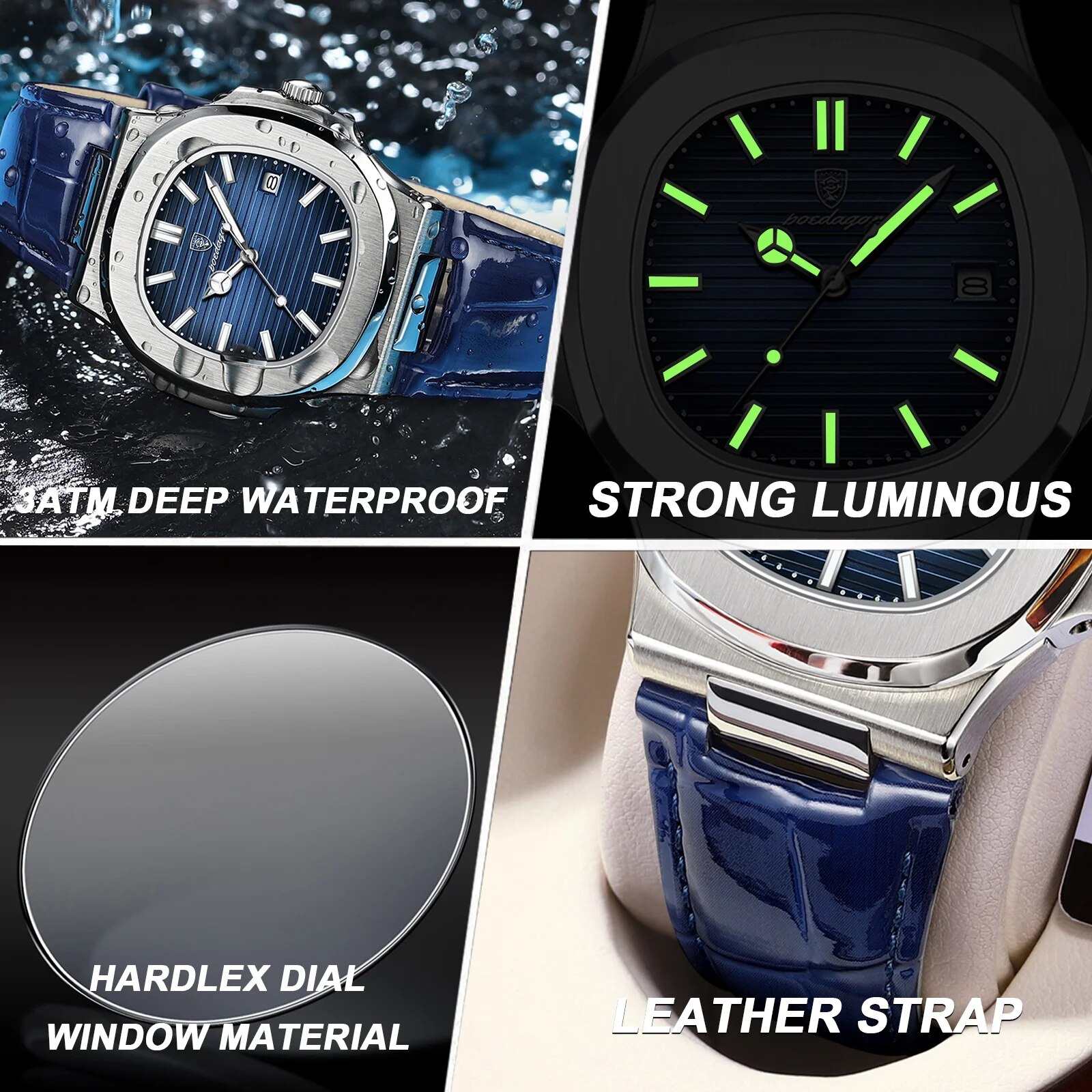 Poedagar トップ高級スクエアマン腕時計日付防水発光メ - Patek Philippe Watch Nautilus のレビューと価格